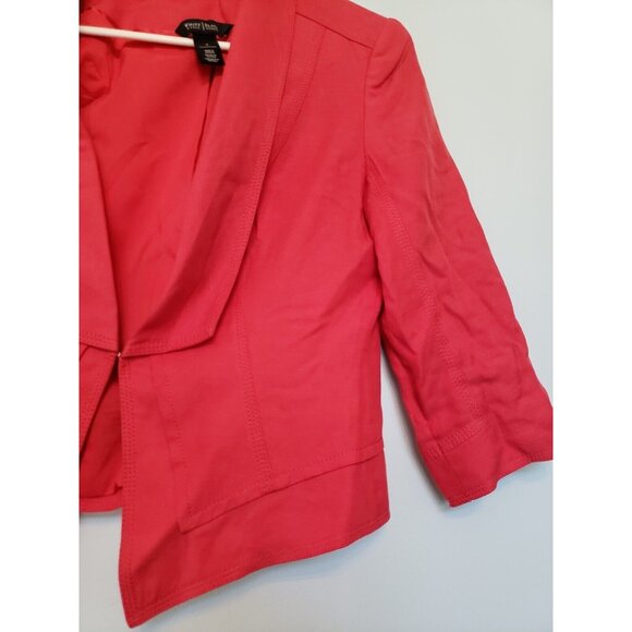 White House Black Market Womens Sz 4 Blazer Cropped Coral Pink Linen Blend - Picture 3 of 6